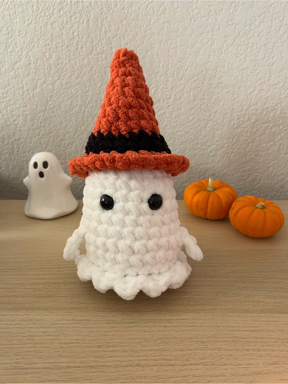 Handmade Crochet Ghost With Witches Hat
